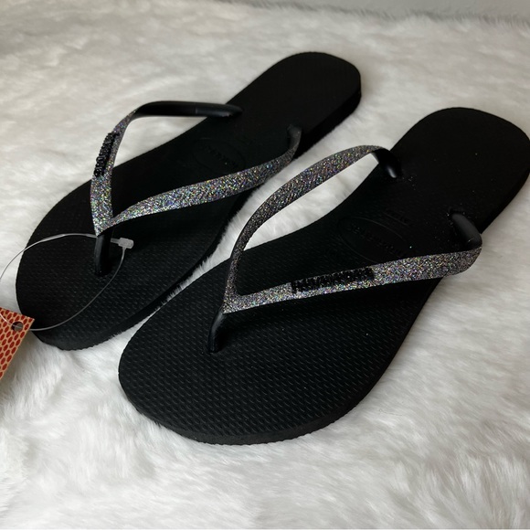 Havaianas Shoes Havaianas Black Glitter Flip Flops Nwt Poshmark